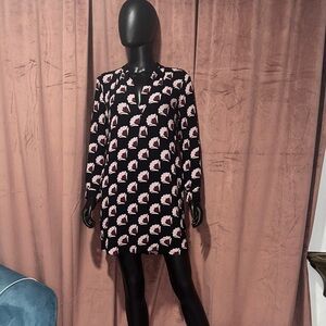 LOFT Black and Pink Long Sleeve Dress